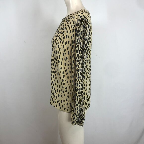 J. CREW - WOMEN'S 10 - TAN/BLACK ANIMAL PRINT LONG SLEEVE ROUND NECK RAYON TOP - Picture 6 of 7